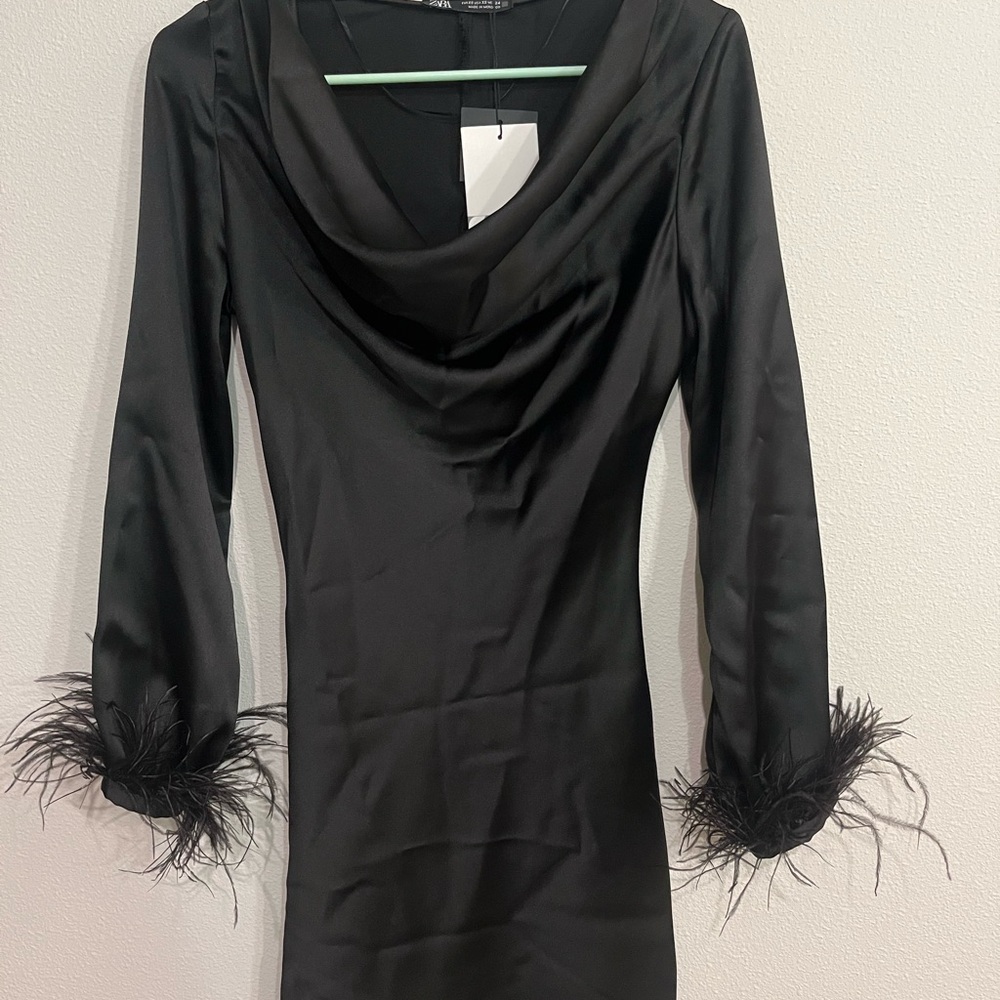 Black Sheath Dress with Cowl Neck Long Sleeves for Cocktail
